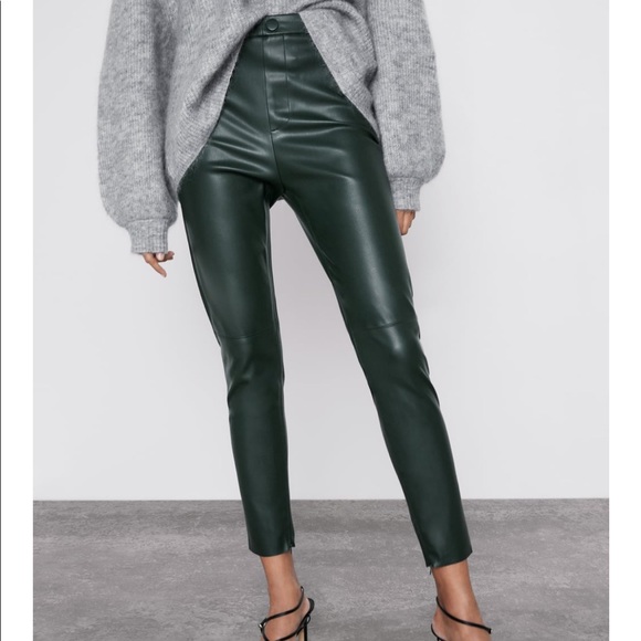 Zara Green Faux Leather Pants 